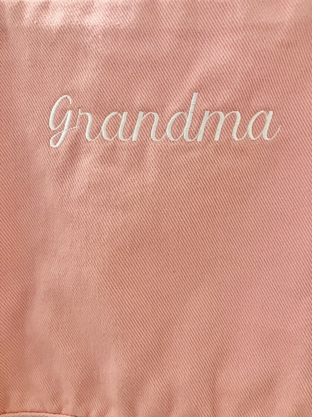Williams Sonoma GRANDMA Embroidered Pink Heavy Cotton Bib Body Apron EUC